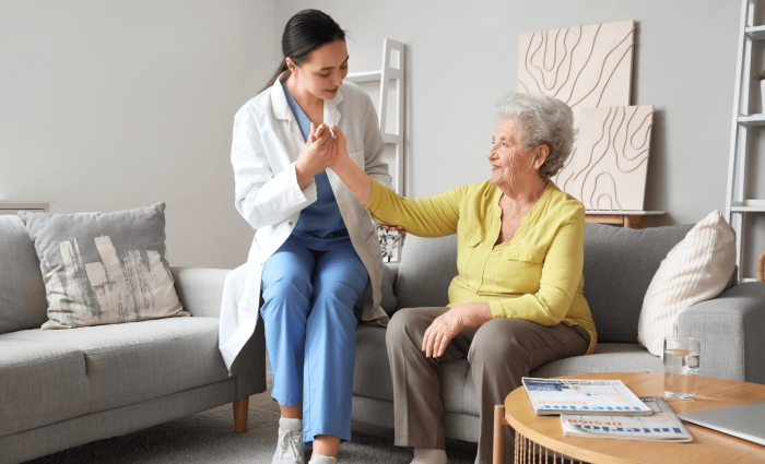 Caregiver helping client